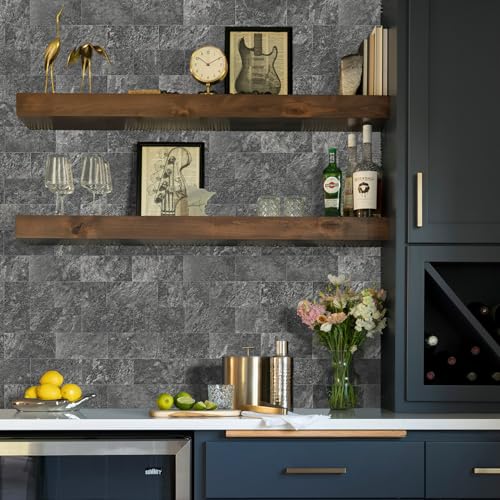 Vamos Tile 100-Pack Peel and Stick Backsplash Tile, 3" x 6" PVC Subway Tile - color: Black Slate