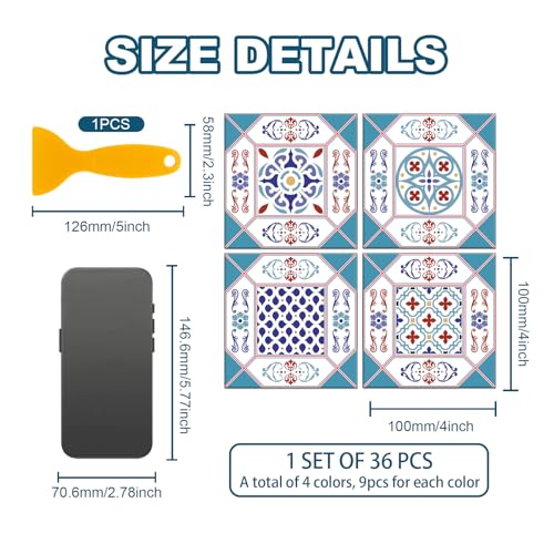 36 Pcs 4 Style Victorian Style Wall Tile Stickers, 4x4 Inch - color: Victorian Style
