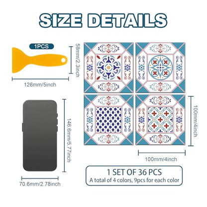 36 Pcs 4 Style Victorian Style Wall Tile Stickers, 4x4 Inch - color: Victorian Style