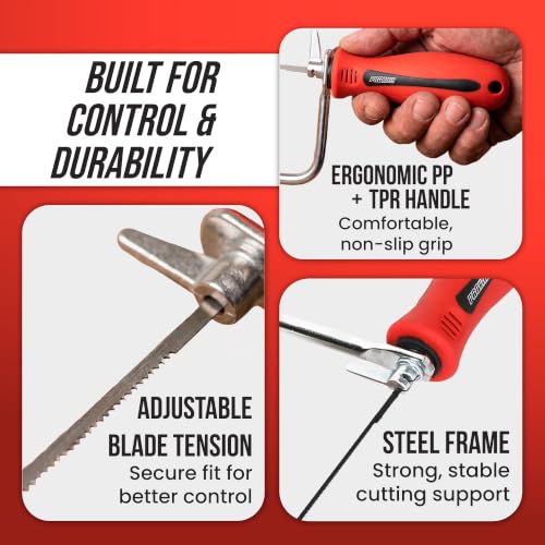 PROMAKER 6-1/2 Inch Coping Saw with 6 Pcs End Blades (10–28 TPI), Hand Coping Saw for Woodworking, Curved Cuts, Trim, Molding & Detail Work