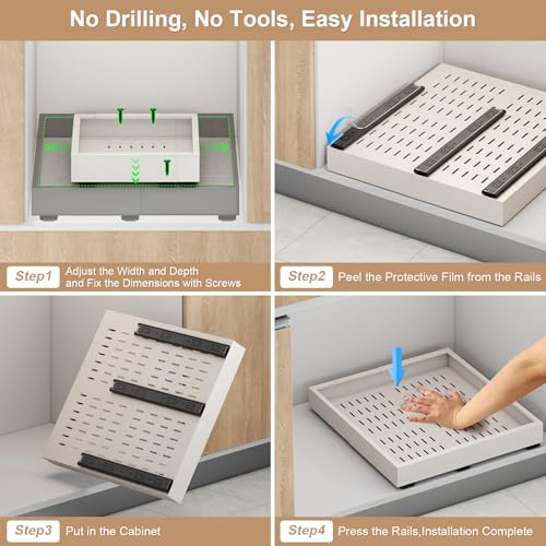 Fokyfok Pull out Cabinet Organizer,11"-16"W,13"-17"D,Expandable,Adhesive - color: White, size: (11"W-16"W)X(13"D-17"D)