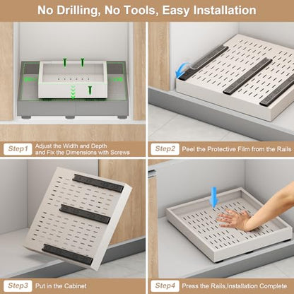 Fokyfok Pull out Cabinet Organizer,11"-16"W,13"-17"D,Expandable,Adhesive - color: White, size: (11"W-16"W)X(13"D-17"D)
