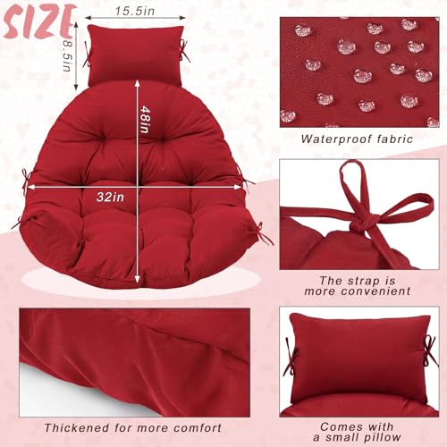 Tudomro Red Waterproof Egg Chair Cushion with Pillow Filling 2.58 kg Replacement Rocking Wicker Chair Cushion 48" x 32" High Back Hanging Swing Hammock Pad Thicken for Outdoor Patio Garden - color: Red