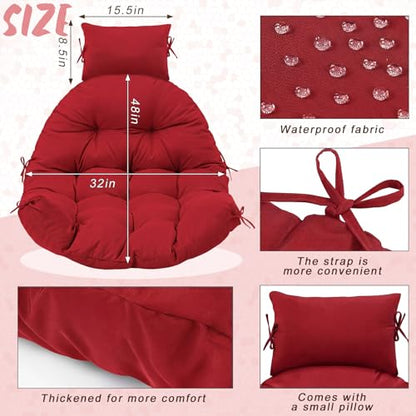 Tudomro Red Waterproof Egg Chair Cushion with Pillow Filling 2.58 kg Replacement Rocking Wicker Chair Cushion 48" x 32" High Back Hanging Swing Hammock Pad Thicken for Outdoor Patio Garden - color: Red