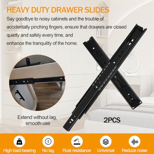 2 Pairs of 10 Inch Duty Drawer Slides,Cabinet Slides 3-Section Full Extension Ball Bearing Side Mount,for Dresser, Cabinet, Kitchen 100 LB Capacity