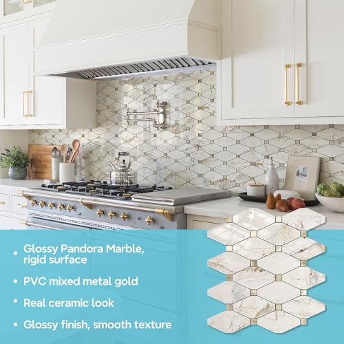 STICKGOO 10 Sheets Peel and Stick Backsplash Tiles, Glossy Pandora Marble - color: Glossy Pandora Marble