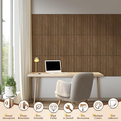16" x 12" Acoustic Panels 12 Pack, Self-Adhesive 3D Wall Tile Walnut - color: Walnut, size: 12 Pack (16 x 12 x 0.4 inch each)