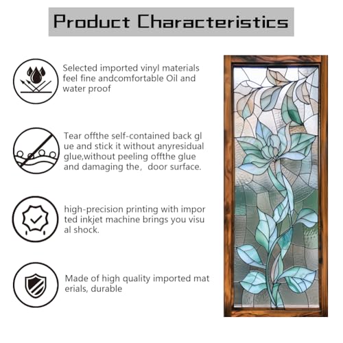 arricraft 2 Pcs Self-Adhesive Door Stickers, 31.5"x78.7" 3D Glass Pattern Door Murals Stickers Flowers PVC Removable Wallpaper Decoration for Bedrooms Living Room - style: 3D Glass Flower