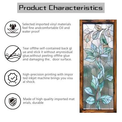 arricraft 2 Pcs Self-Adhesive Door Stickers, 31.5"x78.7" 3D Glass Pattern Door Murals Stickers Flowers PVC Removable Wallpaper Decoration for Bedrooms Living Room - style: 3D Glass Flower