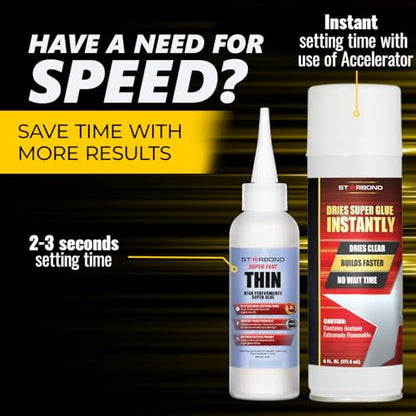 Starbond Thin CA Glue with Activator Bundle (4 oz. + 6 oz.) – Premium Cyanoacrylate Super Glue with Aerosol Accelerator – for Woodworking and Repair, Pen Turning, CA Finish, Inlays, Luthiery, Crafts - size: 4 ounce, 6 ounce