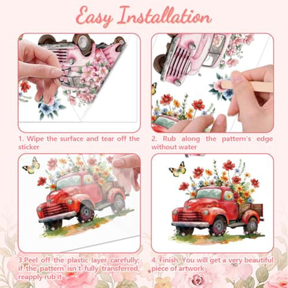 Peacoblue Flower and Truck Cars Rub On Transfers for Furniture Craft 6"x12" - style: Flower and Truck Cars
