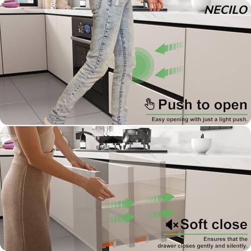 NECILO Push to Open Soft Close Undermount Slides 20 Inch, Full Ext, 78 lb - size: 20 Inch, style: Push open&Soft close Undermount