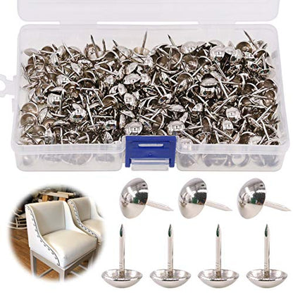 Keadic 300Pcs 7/16" (11mm) Antique Upholstery Tacks Furniture Nails Pins Kit for Upholstered Furniture Cork Board or DIY Projects - Silver - size: 7/16" - Silver - 300pcs