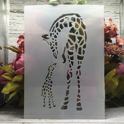 TIAMECH A4 Reusable Mum and Son Giraffe Stencil for Painting - style: Mum and Son Giraffe