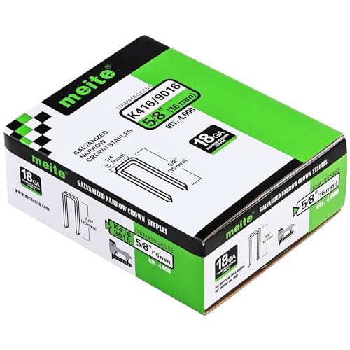 meite 18 Gauge 1/4-Inch Narrow Crown Staples, 5/8-Inch Length Heavy Duty Galvanized Upholstery Staples for Electric or Pneumatic Narrow Crown Staple Guns (4,000 PCS) - size: 5/8" Length, style: 1 Box