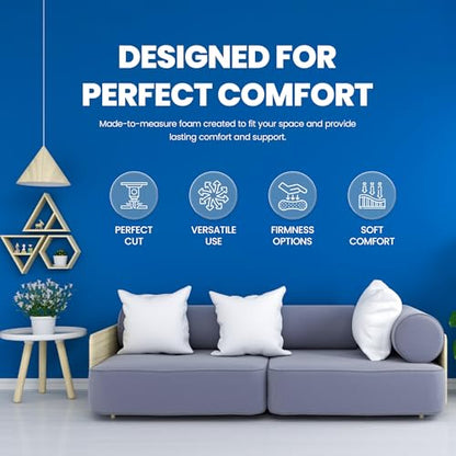 Custom Cut Foam Cushion Insert, High Density Upholstery Foam Cut to Size for Couch, Sofa, Chair & Bench, CertiPUR-US Polyurethane Padding, Firm Support Replacement, Made in USA - style: L - Shape