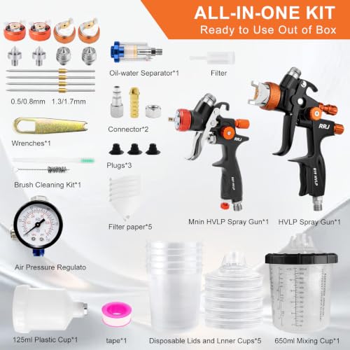 819 HVLP Air Spray Gun Kits, 2Pcs Large/Small Automotive Paint Gun 4Nozzles
