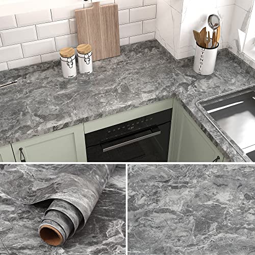 burgeliy Grey Marble Vinyl Wrap Protector Auto Modification Wallpaper 24"x356" Classic Style, Waterproof, Heat-Resistant,3D Thickened Peel and Stick, Countertops, Cabinets, Self Adhesive Tint Film - size: 24"x356"