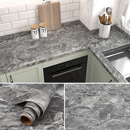 burgeliy Grey Marble Vinyl Wrap Protector Auto Modification Wallpaper 15.8"x196" Classic Style, Waterproof, Heat-Resistant,3D Thickened Peel and Stick, Countertops, Cabinets, Self Adhesive Tint Film - size: 15.8"x196"