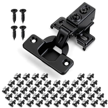Mousike 50 Pack (25 Pair) Soft Close Cabinet Hinges, 1/2 Overlay Soft Close Hinges for Kitchen Cabinet, Stainless Steel, Built-in Damper, 100 Degree Opening Angle, 6 Way Adjustment - color: Black, size: 50 Pack
