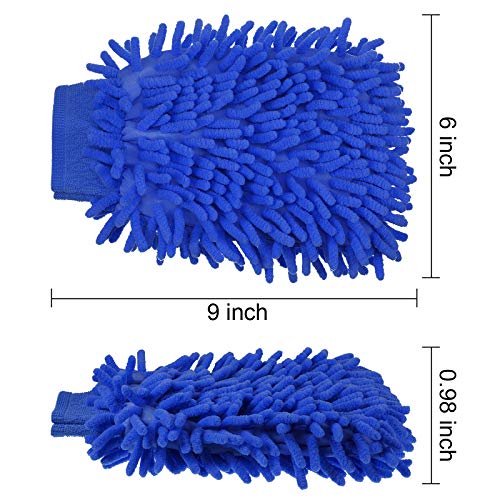 BBTO 5 Pieces Car Wash Mitts Microfiber Chenille Scratch Free Car Wash Gloves Absorbent Double Sided Drying Mitts Microfiber Swirl Free Clean Brush Truck SUV Motorcycles Home Dusting 10.24'' x 6.69'' - color: Blue