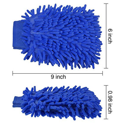 BBTO 5 Pieces Car Wash Mitts Microfiber Chenille Scratch Free Car Wash Gloves Absorbent Double Sided Drying Mitts Microfiber Swirl Free Clean Brush Truck SUV Motorcycles Home Dusting 10.24'' x 6.69'' - color: Blue
