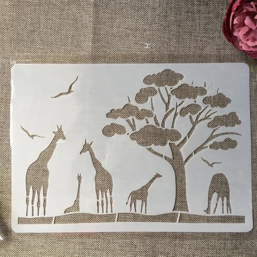 TIAMECH A4 Reusable Savanna Tree African Giraffe Stencil for Painting - style: African Giraffe