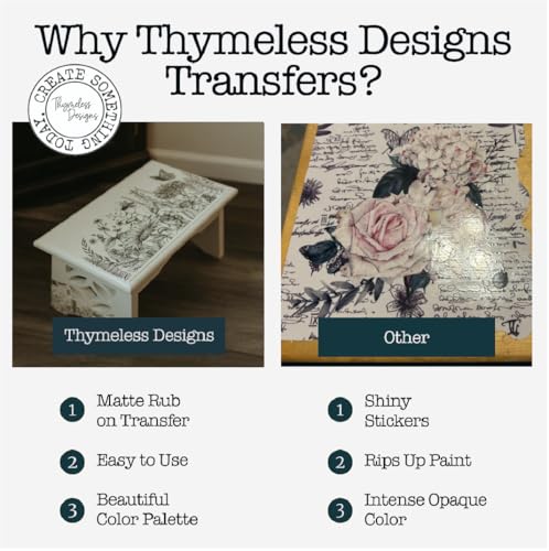 Rub on Transfers for Crafts and Furniture | 3 Design Sheets 6”x 12” | Home Decor Transfers | Furniture and Craft Decals | by Thymeless Designs (Midnight Meadow) - style: Midnight Meadow