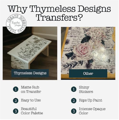 Rub on Transfers for Crafts and Furniture | 3 Design Sheets 6”x 12” | Home Decor Transfers | Furniture and Craft Decals | by Thymeless Designs (Midnight Meadow) - style: Midnight Meadow