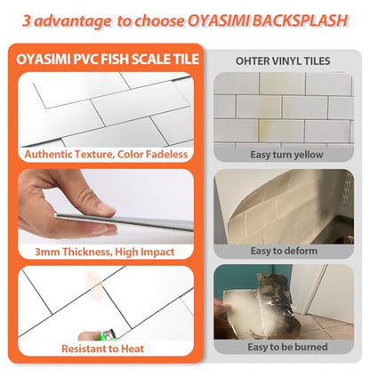 Effortless Elegance 10 Sheet Peel and Stick Backsplash, Self Sticky Adhensive Soft-Glossy Marble Tile, 12'' Gray Subway Tile for Kitchen Wall, Waterproof Stick on Backsplash for Bathroom - color: Gray