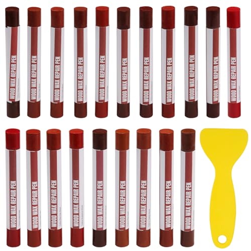 Wood Filler Sticks, 20 Colors Wood Repair Wax Crayons with Scraper, Wood Touch Up Markers for Repairing Scratches, Cracks, Holes in Cabinets, Floors, Tables and Doors[Red Series] - color: Red Series