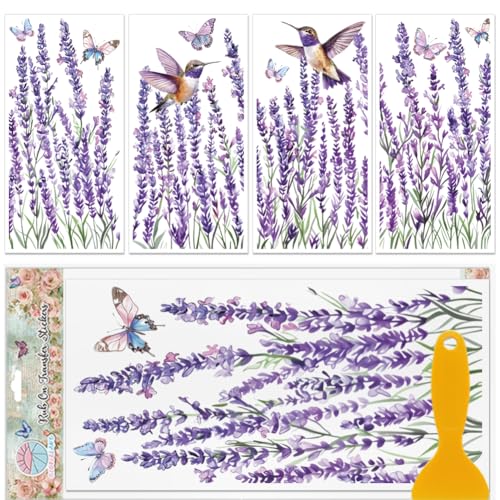 GLOBLELAND 4 Sheets Lavender Rub on Transfers for Furniture Decor 11.8x5.9 inches Butterflies and Hummingbirds Waterproof UV DTF Decals Plants Transfer Stickers for Desk Bedroom Living Room - style: Lavender