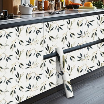 HOMETITUTE Olive Leaf Peel and Stick Wallpaper 118.1x17.7 Inch Vinyl - color: Olive Leaf