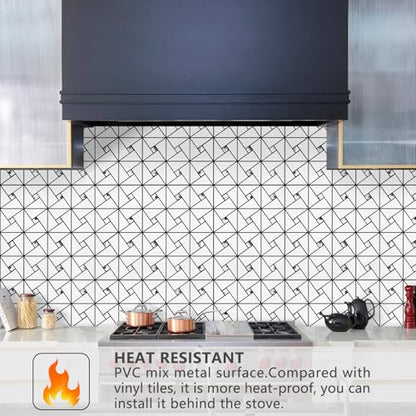Vamos Tile 10 Sheets PVC Peel and Stick Backsplash Tile - color: ‎White