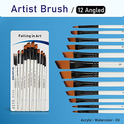 Falling in Art 12 PCS Professional Angled Paint Brushes Set - style: 12 Pcs Angled