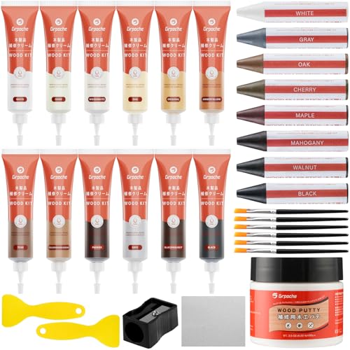 Wood Furniture Repair Kit 12 Colors, Wood Filler Putty with Filler Sticks - color: 12+8 Colors