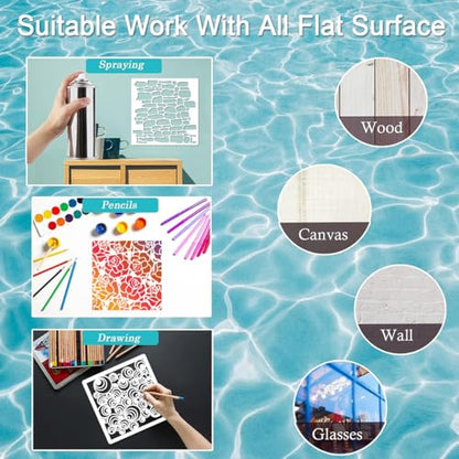 16 Pieces Geometric Stencils 8 x 8 Inch Painting Templates Abstract Layering Christmas Stencil for Scrapbooking Cookie Tile Furniture Wall Floor Decor Craft Drawing Tracing DIY Art Supplies
