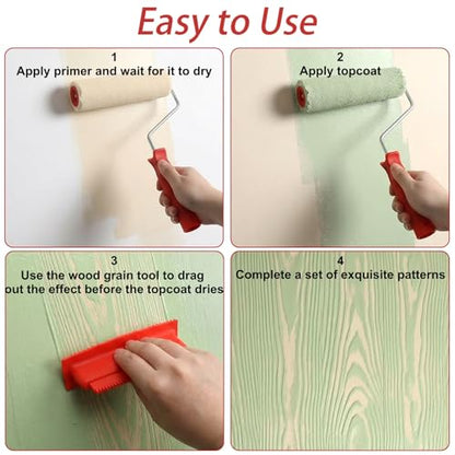 DEAYOU 6 PCS Wood Grain Tool Set, 7" Fake Wood Graining Roller, Soft Rubber Wood Textured Pattern Paint Tool with Handle for Wall Floor Furniture Art Painting DIY Room Decoration