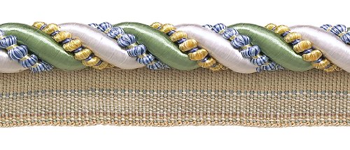 DÉCOPRO 7/16" (1cm) Large Shiny Decorative Twisted Rope Cord with Lip | Cord Trim # 0716I2, Spring Green #4668 (Mint Green, Sky Blue, Light Gold) 5 Yard Value Pack (15 ft/4.5m) - color: Spring Green #4668 (Mint Green, Sky Blue, Light Gold), size: 5 Yards