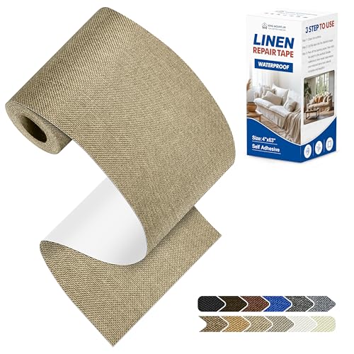 KING MOUNTAIN Linen Repair Patches, Self-Adhesive Fabric Patches, 4 X 63 inch Extra Size, Multi Color, Can be Used for Sofa Repair (Flaxen) - color: Flaxen, size: 4" Wx 63"L