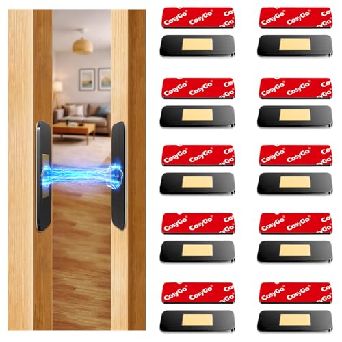 10 Pack Black Magnetic Door Catch, Ultra Thin Cabinet Door Magnets, Adhesive Drawer Magnets to Stay Closed, Stainless Steel Cabinet Latch Easy to Install with Double Sided Tape - size: 10 Sets - Black