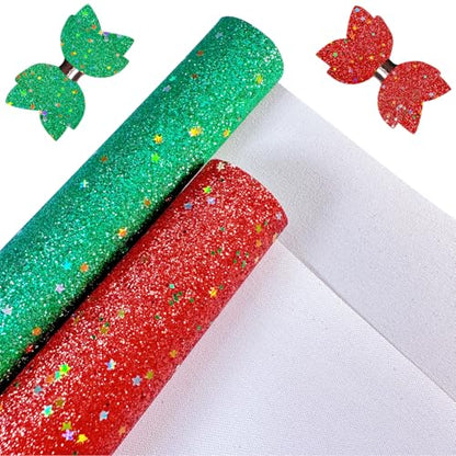 Christmas Snowflake Printed Faux Leather Sheets 8 x 12 Inch, Shiny Fine Glitter Fabric for Bows, Crafts, Earrings (Christmas B) - color: Christmas B