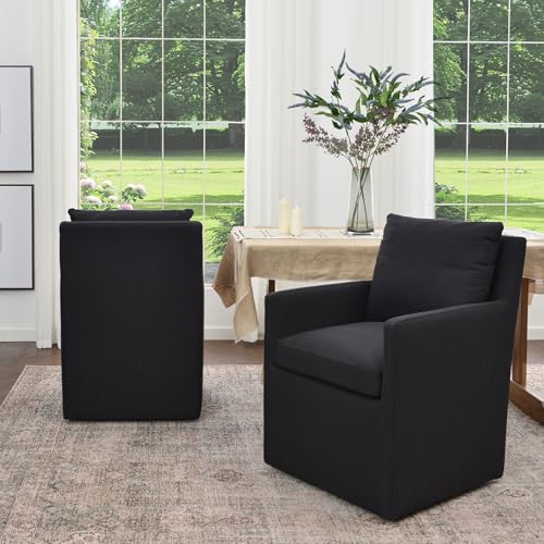KINWELL 25" Wide No Assembly Dining Chairs with Casters Set of 2 - color: Black