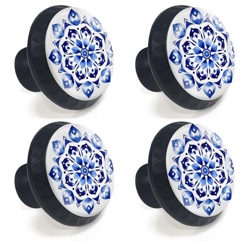 4 Pack Mandala Flower Cabinet Knobs for Kitchen Bathroom - size: 4PCS - 1.37"L x 1.1"W