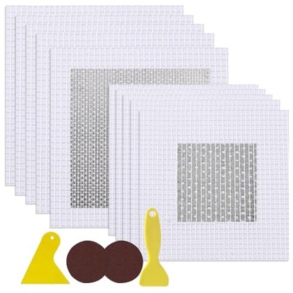 GORGECRAFT 10 Pack Dry Wall Mesh Patch Cover Drywall Repair Kit 2x2" 5.9x5.9" Aluminum Self-Adhesive Hole Repair Patch with Scraper and Sandpaper for Bathroom Nail Holes Outlets Ceiling Plaster Wall
