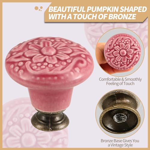 Ceramic Knobs, Embossed Floral Design - Rose Red, 20pcs - color: Rose Red