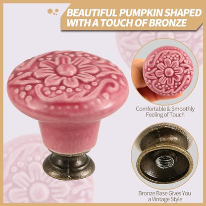 Ceramic Knobs, Embossed Floral Design - Rose Red, 20pcs - color: Rose Red