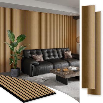 SMARTSTANDARD 2 Pack 106" x 12.6" Wood Slat Wall Panels, American Oak - color: American Oak, size: 106" x 25.2"