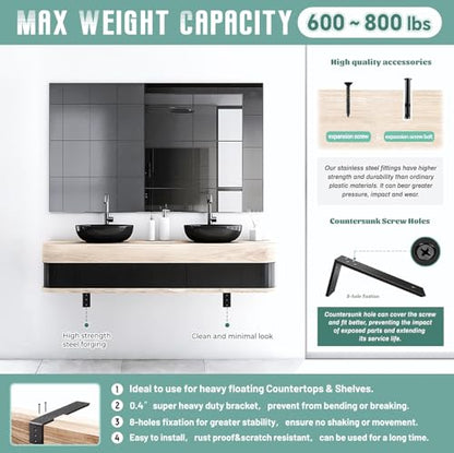 Countertop Support Brackets 2 Pack L Bracket Countertop Brackets 20" x 8" x 2.5" Heavy Duty 3/8" Thick Shelf Brackets Metal Corbels L Shape Bracket for Wood Shelf/Quartz/Granite/Concret Countertops - size: 20 Inch, style: Black-2 Pack