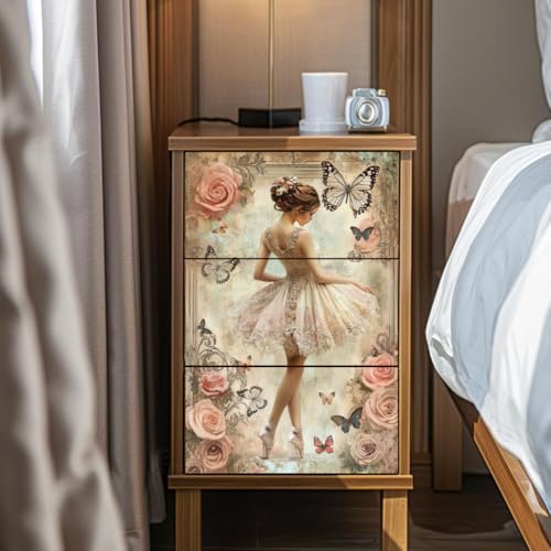 Peacoblue Retro Ballet and Roses Rub On Transfers for Furniture 6"x12" - style: Retro Ballet Dancer and Pink Roses